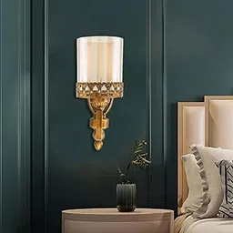 TRIPPING Golden 4Watt Wall Lamp with Amber Glass Shade: Vintage Flower Design, Warm Light for Bedroom, Living Room, and Hallways - Elegant Wall Décor-picture-26