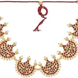 Bharatanatyam Short Necklace With Earrings Elegant Dance Jewelry complete your traditional dance Jewellery for Women classical Jewellery.(SGE00084)-picture-26