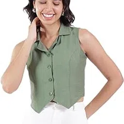 rianu Sleeveless Crop Waistcoat | Solid Sleeveless Women's Casual Wear Tops-picture-54
