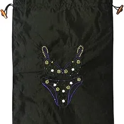 Wrapables Silk Embroidered Bra & Panties Lingerie Bag, Black image 1
