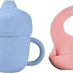 tudd Baby Sippy Cup, Silicone Trainer Cup Toddler for Boys and Girls | Blue with Silicone Baby Bib for Feeding & Weaning Babies & Toddlers | Pink-picture-62