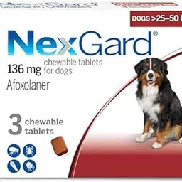 Chewable Flea and Tick Treatment for Large Dogs, 136 mg, 25-50 kg, 3 Tablets-picture-16