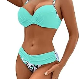 Women's Leopard Print Push Up Swimsuits Underwire Ruched Swimwear 2 Piece Bikini Sets-image-11