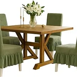 ANSHU SIGNATURE Designer Stretchable Dining Chair Covers | Elastic Frill, Washable & Easily Removable | Protective Seat Covers for Dining Room | Set of 4 Elegant Chair Covers (Pack of 4) (Olive Green)-image-3