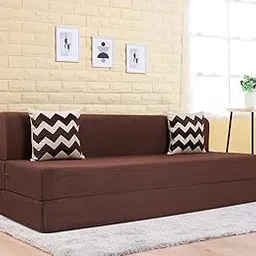 uberlyfe Basics 3 Seater Sofa Cum Bed | Jute Fabric Washable Cover | 2 Cushions Beige Zigzag Pattern | Malt Brown | 6' X 6' Feet-picture-38