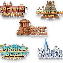 Chennai Fridge Magnet 4mm Acrylic | Waterproof, Laser Cut, Fungus-Free Print Souvenir Gift | Durable Indian City Travel Collectible (Set of 5)-image-5