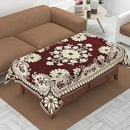 LUXURY CRAFTS Attractive Design Chenille Rectangular 4 Seater Center Table Cover (Maroon Color)-picture-27