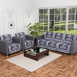 Kuber Industries Set of 10 Net Anti-Skid Sofa Cover 5-Seater | Comfortable Slipcover Sofa Cloth & Furniture Protector for Home Decor | Leaf - Dark Grey & Lilac-image-42