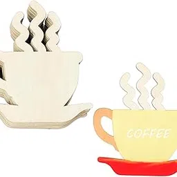 Curious Button Set of 6 Pcs Wood Coffees Cups Cutouts Unfinished Wood Coffees Cups Crafts Wooden Coffees Cups Hanging Ornaments DIY Coffee Cup Craft Gift Tags for Home Party Decoration-image-68