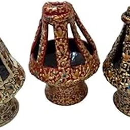 VETASTA Kraft Traditional Kashmiri Kangri Fire Pot, Decorative Handcrafted Paper Mache, Floral Pattern, Brown and Gold, for Indoor Home Decor 3 Piece Set-image-16