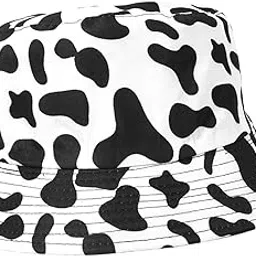 Cow Pattern Printed Bucket Beach Sun Hat Double Sides to Wear Breathable Black|Clothing, Shoes & Accessories | Womens Accessories | Hats-image-22