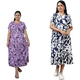 Mayaval Women’s Maternity & Nursing Combo – Purple Galaxy Print Feeding Dress & Navy Blue–White Abstract Printed Maternity Kurti-picture-20