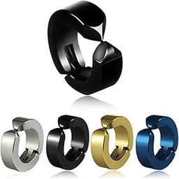 Stainless Steel Mens Earrings Om Black Gold Silver Piercing Screw Bali Stud Hoops Earing Multicolor Earrings Combo for men boys Unisex-image-7