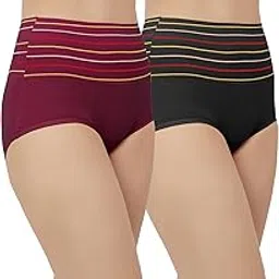 fabluk Pack of 2 Striped High Waist Cotton Tummy Tucker Panty - 95% Cotton, 5% Spandex, Comfort Fit, Breathable, Stretchable, Full Coverage, Slimming Shapewear-picture-35