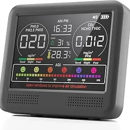 16-in-1 Air Quality Monitor Indoor with 7AQI Beep Alarm, CO2 Monitor, Air Quality Detector with PM1.0 | PM2.5 | PM10 | Temp | HUM | Formaldehyde | VOC Tester for Home Office Plant (Soft Black)-picture-38