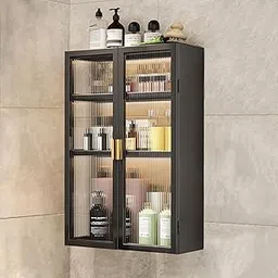 AINEXA MIORAH Bathroom Storage Cabinet | Bathroom Accessories Set, Washroom Organiser Cabinet | 3 Layer, Space Saving Carbon Steel Shelf, Black, 40 cm, Pack of 1-picture-19