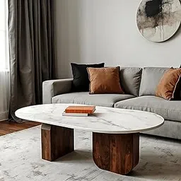 Gharaana Ohana Wooden Coffee Table with White Marble Top | Solid Mango Wood Base | Center Table for Living Room & Bedroom | Modern Furniture, Brown & White (40x20x16)-image-22