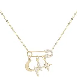 aaishwarya 18K Gold Plated Waterproof, Anti-Tarnish Star, Moon Pin Drops Pendant Necklace for Women and Girls-picture-41