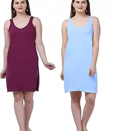 h & c Cotton Hosiery Kurti Slip Long Camisole Shamiz Plus Size Kurta Slip for Women, Pack of 2 (Maroon & Sky,XL)-picture-34