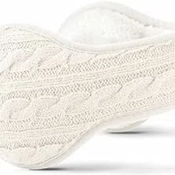 Knitted Ear Muffs for Men & Women - Winter Ear Warmers Behind the Head Style - Ear Covers for Cold Weather Soft Fleece Earmuffs White-image-28