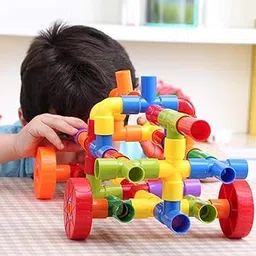 Leaffybezz Building Blocks for Kids 3-5 Years - Puzzles Games, Bricks Toys Sets With Wheel, Educational Block Game (Approx 72 Piece Pipe Puzzle Set)-picture-28