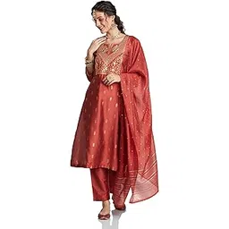amazon brand - myx Women's Embroidered Kurta Set with Designer Jacquard Dupatta | Available in Plus Sizes-picture-35