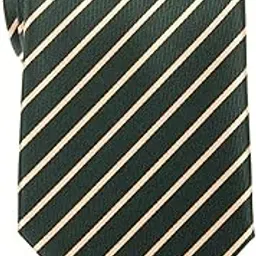 retreez Thin Regimental Striped Woven Microfiber Men's Tie - Green with Gold Stripe-picture-34