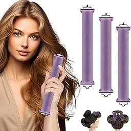 Spoken 3 Pcs Heatless Hair Curler, Flexible Curls Rod With Hook, Satin Rollers for Women, Curls Headband for All Hair Types, Curler to Sleep (Purple, Medium)-picture-26