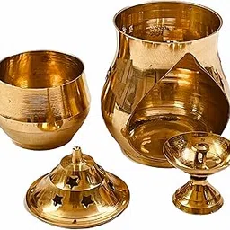 Camphor Aroma Incense Burner Lamp Cylindrical Essential Aroma Lamp Oil Burner with Diya Brass Gold Plated (8.5cm x 8.5cm x 16cm)-picture-12