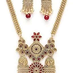karatcart Gold Plated Red Stone Temple Jewellery Set for Women-picture-26