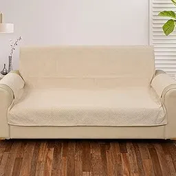 House of Quirk Ultra-Soft Velvet Couch Cover for Double Seater Couch Sofa Cover for Dogs Water Resistant Furniture Protector Cover with Foam Sticks Elastic Straps (Off White, Double Seater)-picture-28