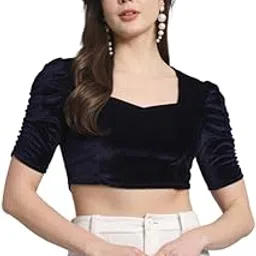 chicava Readymade Party Blouse for Women | Shiny Velvet Puff Sleeves Stylish Outfit-picture-24