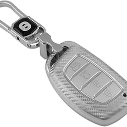 keyzone Silverstar TPU Key Cover with Keychain for Hyundai Alcazar, Creta, 4 Button Smart Key (Silver)-picture-13