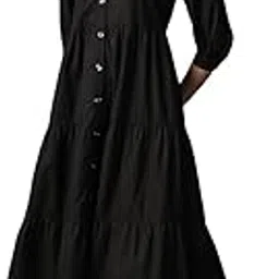 high star clothing High Star Women Cotton Solid Fit & Flare Mandarin Collar Half Sleeves Dresses-picture-28