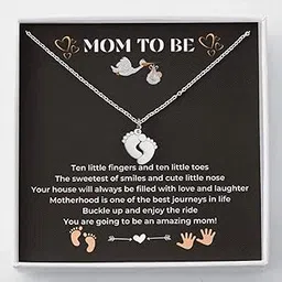 lotus-a Mom To Be Gift - Baby Feet Pendant Necklace with a Message Card Pregnancy Present for First Time Moms Expecting Women Pregnant Wife Sister Daughter Mother's Day Christmas Birthday, 1 Count-picture-26