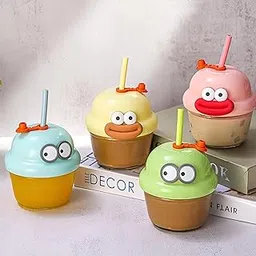 Glass Tumbler with Straw and Funny Cartoon Lid for Kids, 210ml Portable Milk Straw Cup Reusable Travel Coffee Sipper Mug for Juice, Iced Tea, Smoothie Home & Travel-image-49