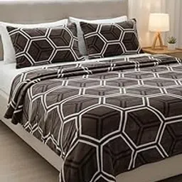 Winter Fleece Double Bed Blanket with 2 Pillow Covers – Brown Geometric Pattern-picture-10
