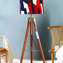 Wooden Crafter Designer Corner Floor Lamp Burgundy Red Print Drum Shade for Living Room, Bedroom, Home Decors Gift-picture-28