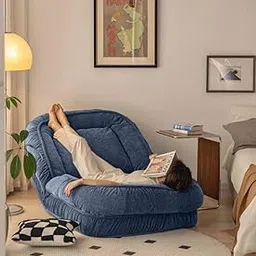 CosyLabs 1 Seater Luxurious Human Dog Bed for People and Adults|Cotton Recliner Lounge Style Soft Human Dog Sofa with Plush Cushioning for Reading and Relaxation (Cotton Fabric, Midnight Blue)-picture-12