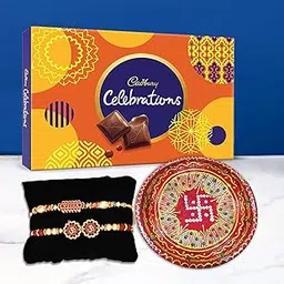 Collectible India Rakhi Thali Set With Diya For Brother Bhabhi , Rakhi Set of 2 Veera Om Rakhi & Cadbury Celebration Chocolate Gift Set for Brother [Gift Combo - Rakhi with Cadbury Chocolate and Decorative Thali Set Gift Tilakk Material & Greeting Card-picture-11