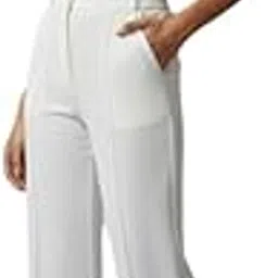 sqew High Waist Wide Leg Trousers for Women | Stretchable Lycra Blend Regular Fit Pants with Zipper, Button & Elastic Waistband | Trendy Casual Bottom Wear-picture-25