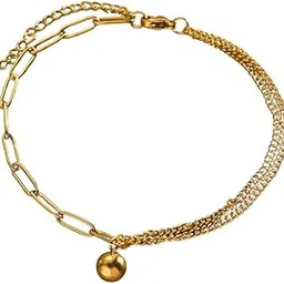 carl vinson Steel Spliced Chain Small Ball Shiny Smooth Surface Stylish Lightweight Anklet For Women | Golden-picture-14