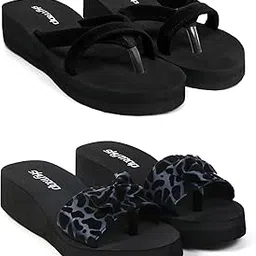 skytrap Women Black Nubuck Slippers Flipflop Combo of 2-picture-46