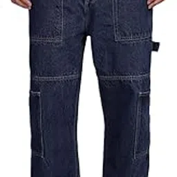 inkd Men's Carpenter Baggy Jeans – Mid-Rise | 100% Cotton | Contrast Stitch| 6 Pocket Styling | Baggy Jeans for Man | Loose fit & Comfortable-picture-50