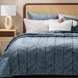 EVERGRACE 3 Pieces Luxurious Queen Velvet Quilts, Ultra Soft Lightweight Velvet Comforter Set, Matelasse Oversized Diamond Bedspread Coverlet for All Season with 2 Shams, Stormy Blue, 92"x96"-image-57