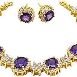 Gold Plated Necklace with Synthetic Stones and CZ Diamonds, Bridal Jewellery for Women & Girls | FL Collection-picture-40