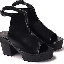 franino paris Amazing Design Women & Girls Solid Heels Fashionable fashion Sandal Black Block Heels-picture-10