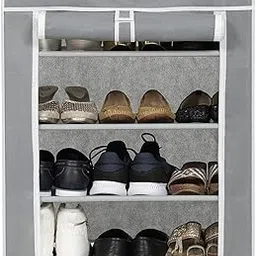 4 Shelves Shoe Cabinet Plastic and Clothes-(Grey)-image-1