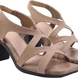 Women's Stylish Beige Block Heel Sandals | Comfortable Slingback Heels for Casual, Party & Office Footwear EU38-image-62