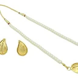 upala 1.5 Gram gold Plated Leaf Motif Pendent With White Beads Tassel For Women And Girls…-picture-48